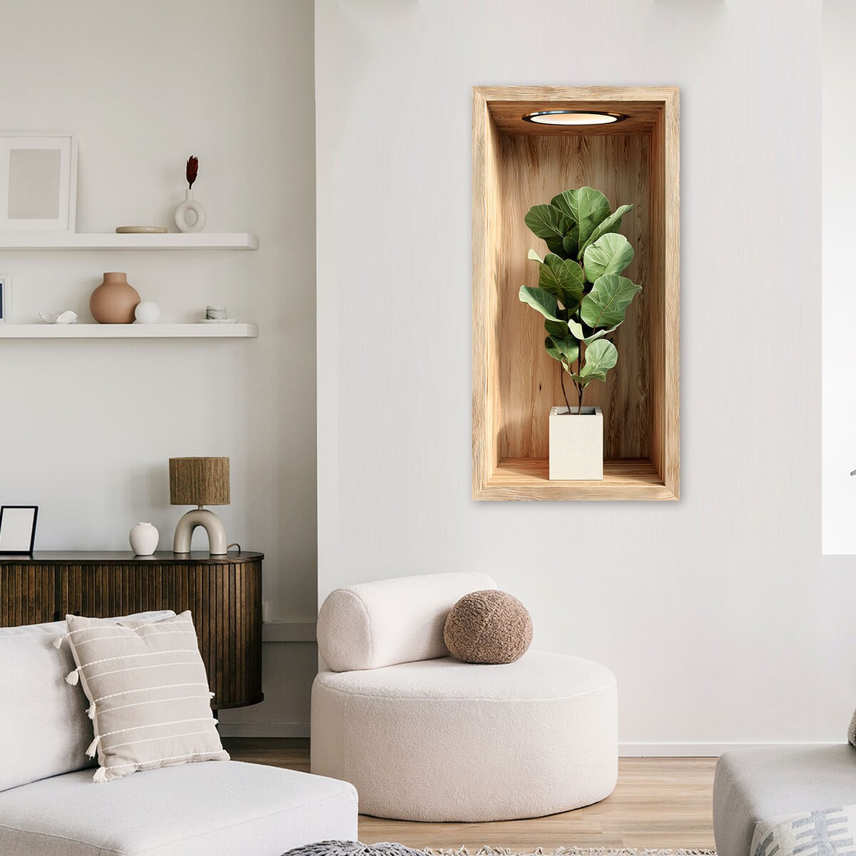 Obraz do salonu kuchni, Liście rośliny w drewnianej wnęce 60x120