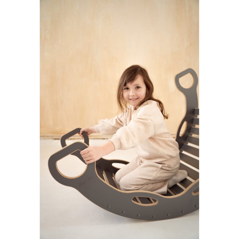 DUŻY bujak montessori z uchwytami + DUŻA zjeżdżalnia CHMURKI - szary