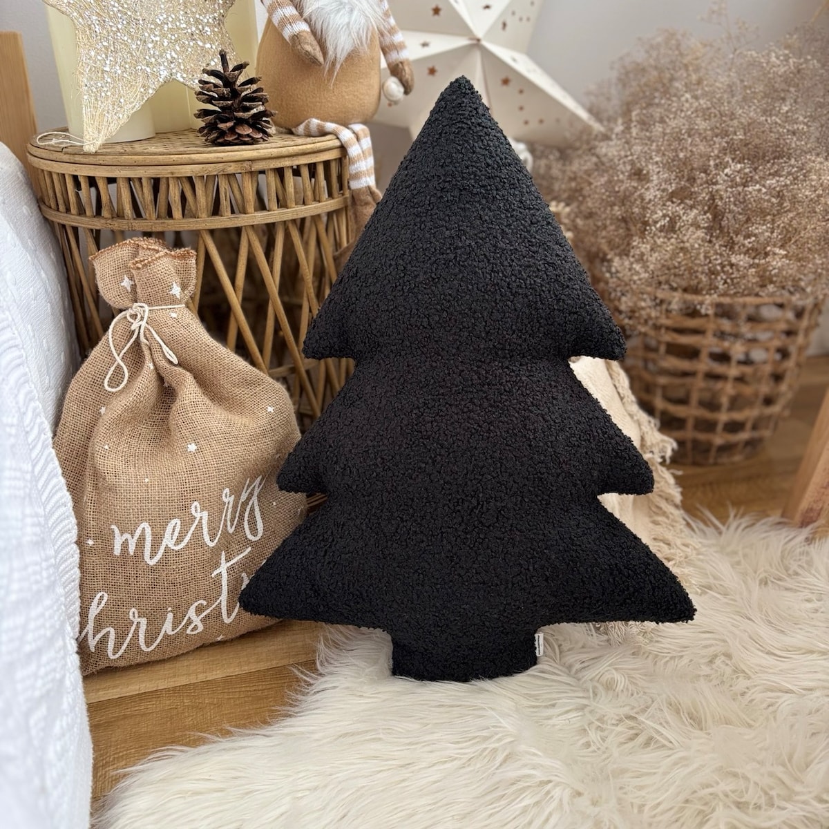 Poduszka Choinka boucle czarna