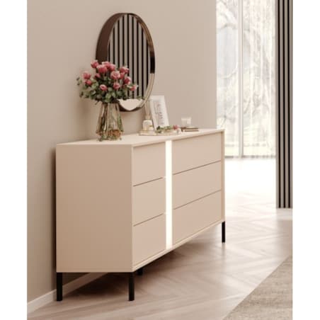 Komoda 6S DASTIN na wysokich nóżkach z oświetleniem LED beżowa