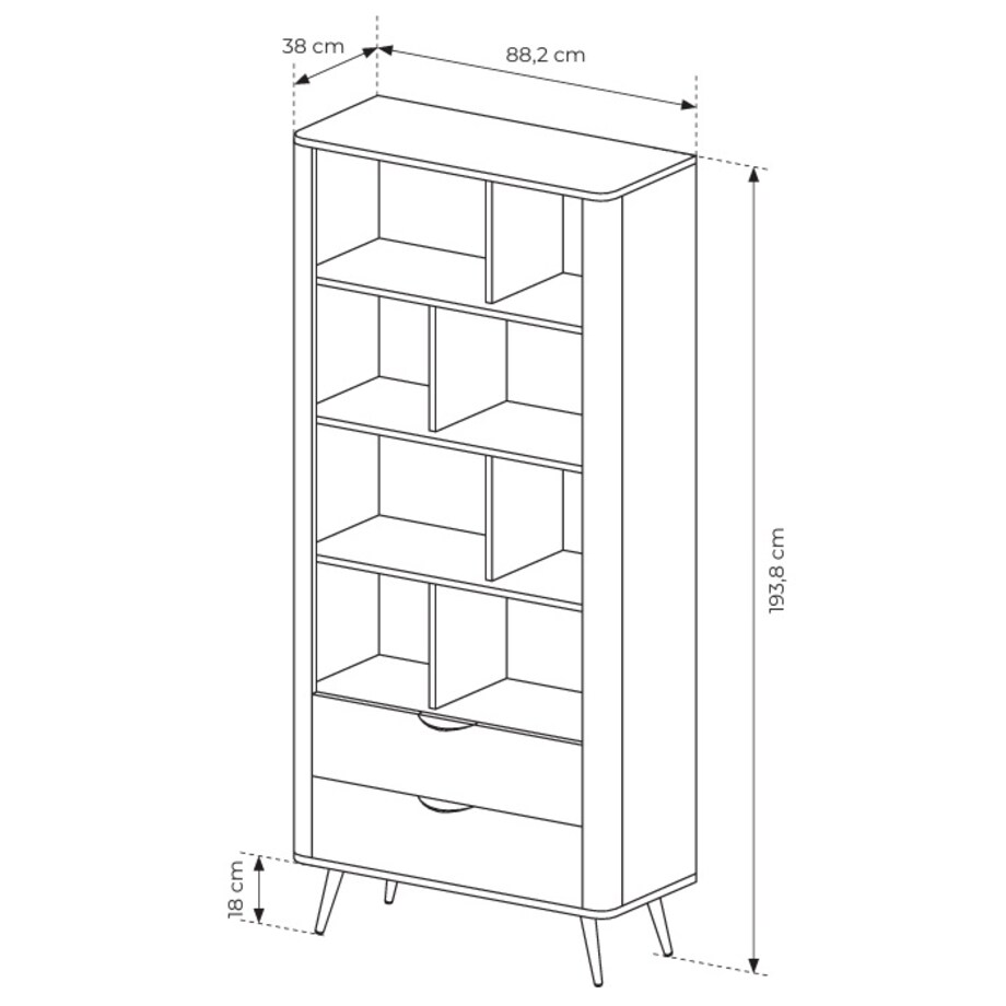 Regał ERIS częściowo zamknięty na metalowych nóżkach