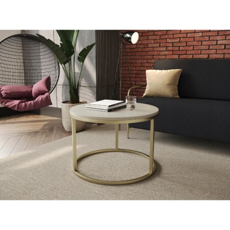 Stolik Kawowy KASZMIR SOFT LOFT GOLD Okrągły JAPANDI BOHO Salon Złoty 60cm