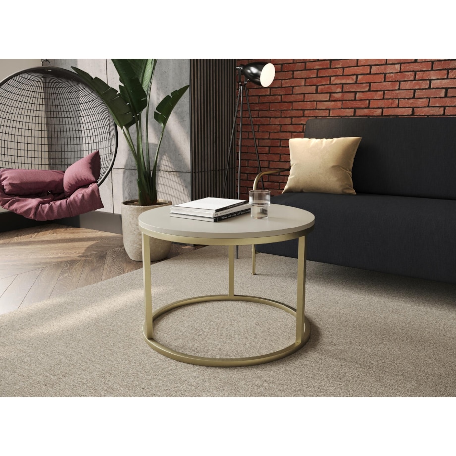 Stolik Kawowy KASZMIR SOFT LOFT GOLD Okrągły JAPANDI BOHO Salon Złoty 60cm