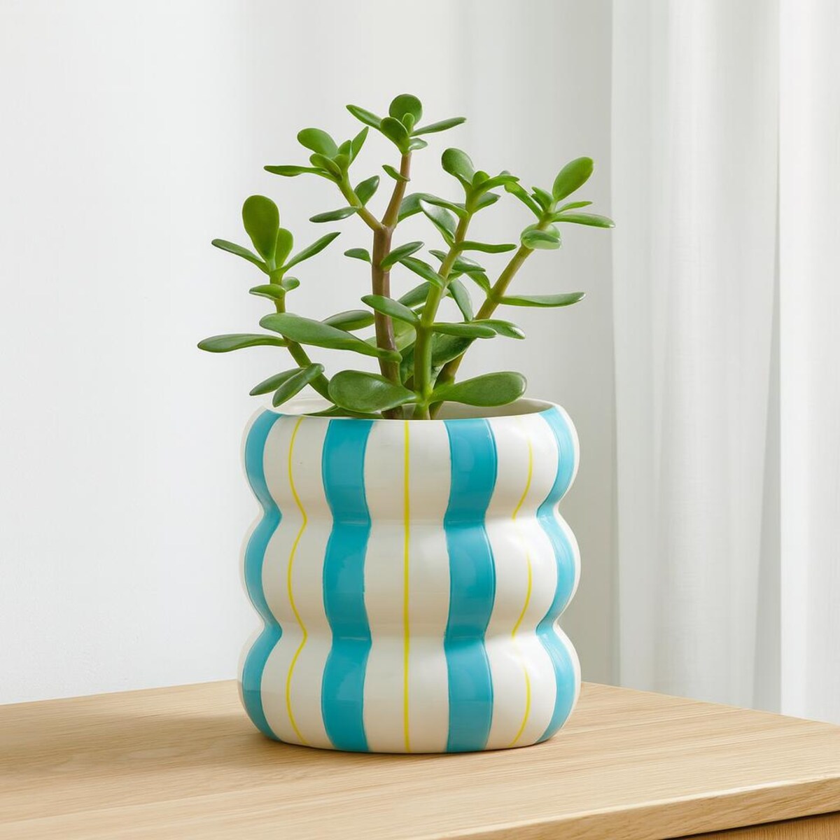 Ceramiczna osłona na doniczkę w paski LINJE, 14 cm