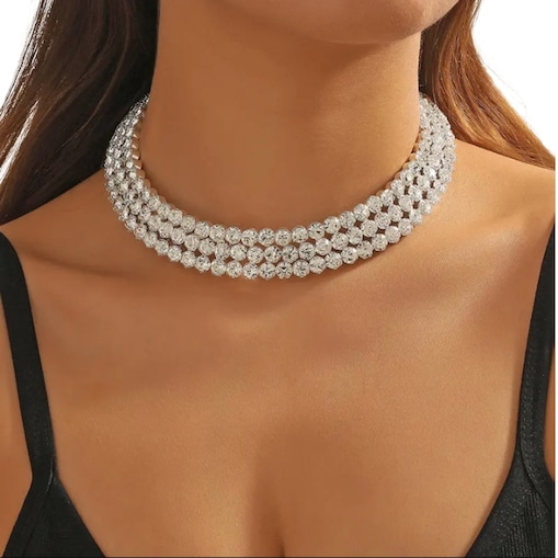 szeroki choker z KAMIENIAMI efektowna biżuteria na wesele ślub regulowana