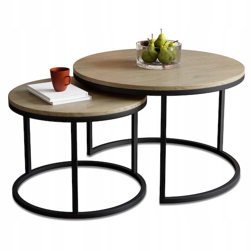 Stolik Kawowy CREMONA 2w1 Okrągły Zestaw JAPANDI BOHO Salon SOFT LOFT SET