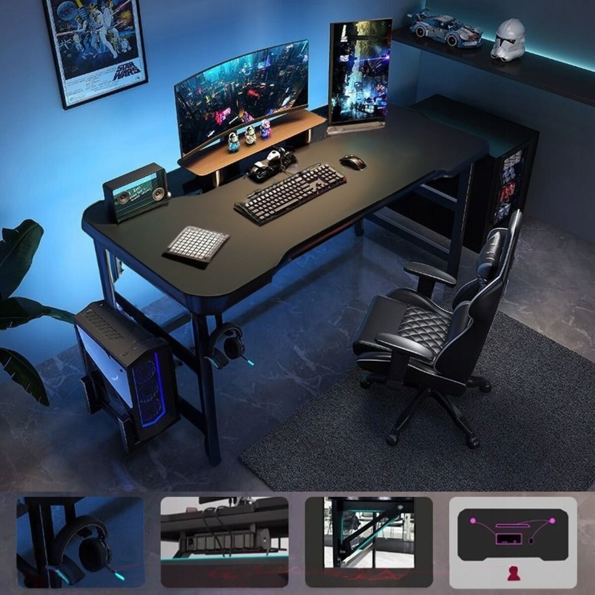 Biurko gamingowe stół dla gracza nowoczesne komputerowe czarne loft 120 cm