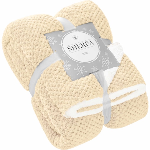 Jasno Beżowy Koc Z Mikrofibry Baranek 150x200 Sherpa