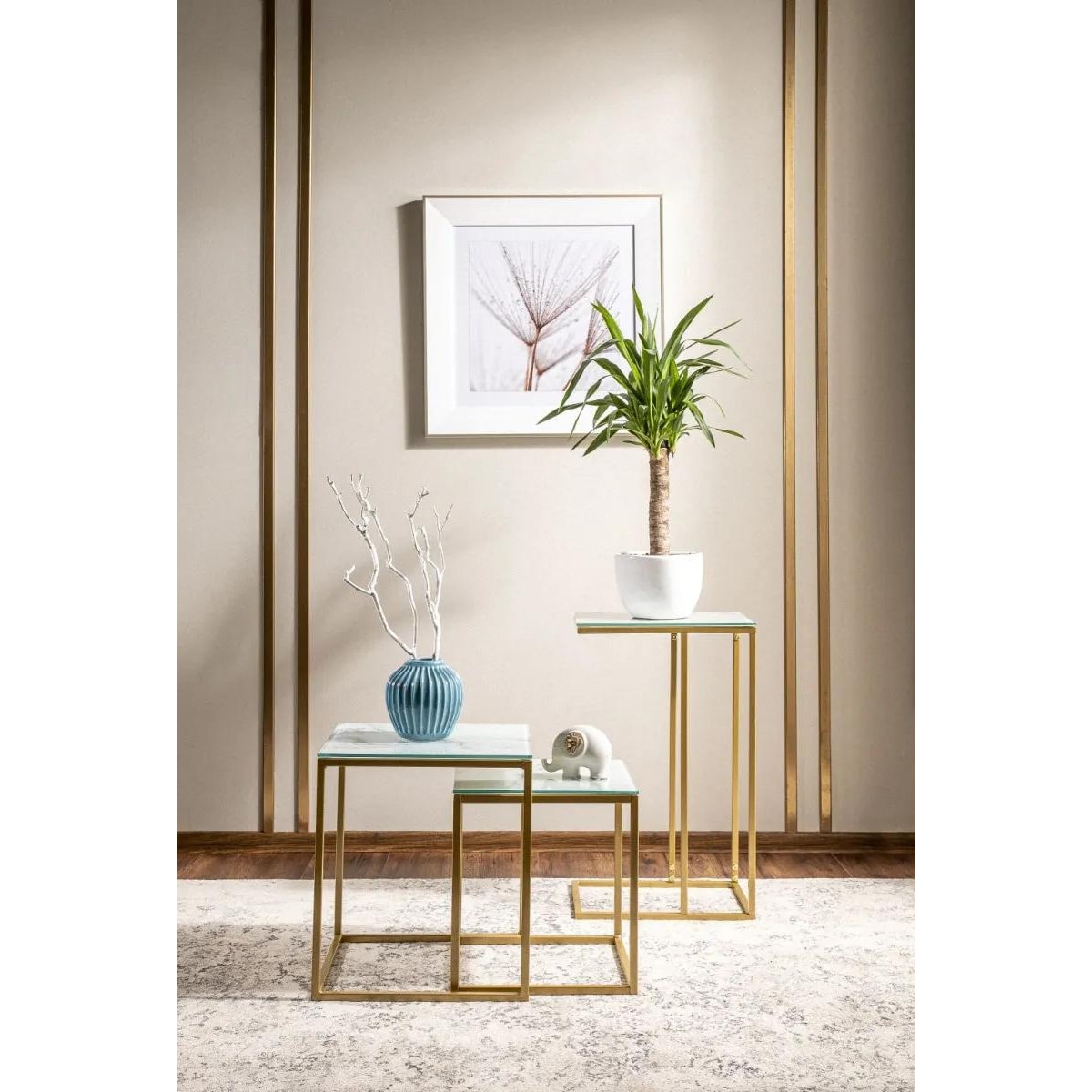 Stolik kawowy SYMPHONY G 40x30 biały marmur/złoty