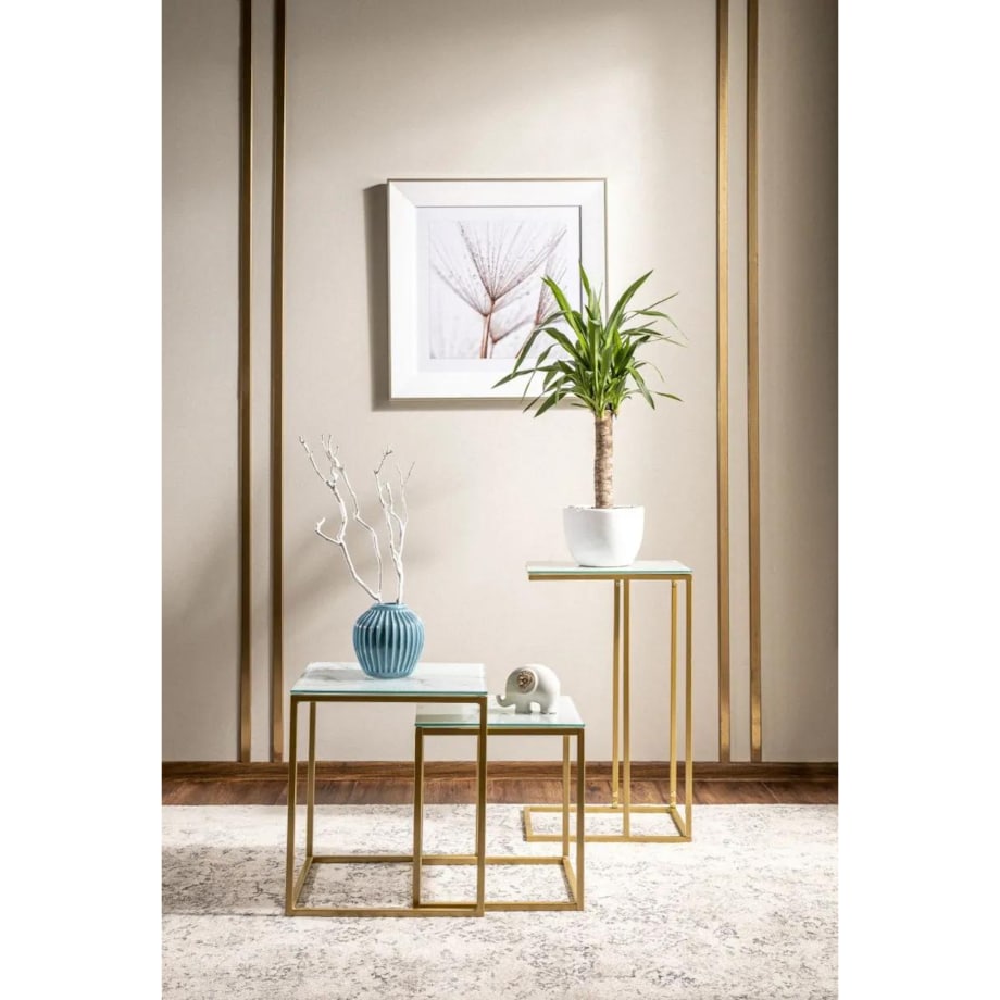 Stolik kawowy SYMPHONY G 40x30 biały marmur/złoty