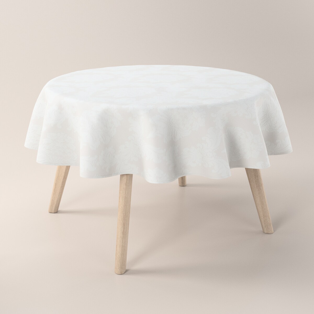 Obrus okrągły 130 x 130 cm liście akantu na jasno-popielatym tle