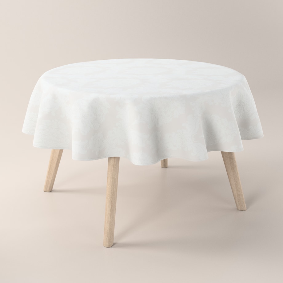 Obrus okrągły 130 x 130 cm liście akantu na jasno-popielatym tle