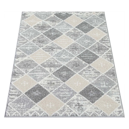Dywan nowoczesny etniczny high low Flaire 1790 szary-beżowy romby 120x170