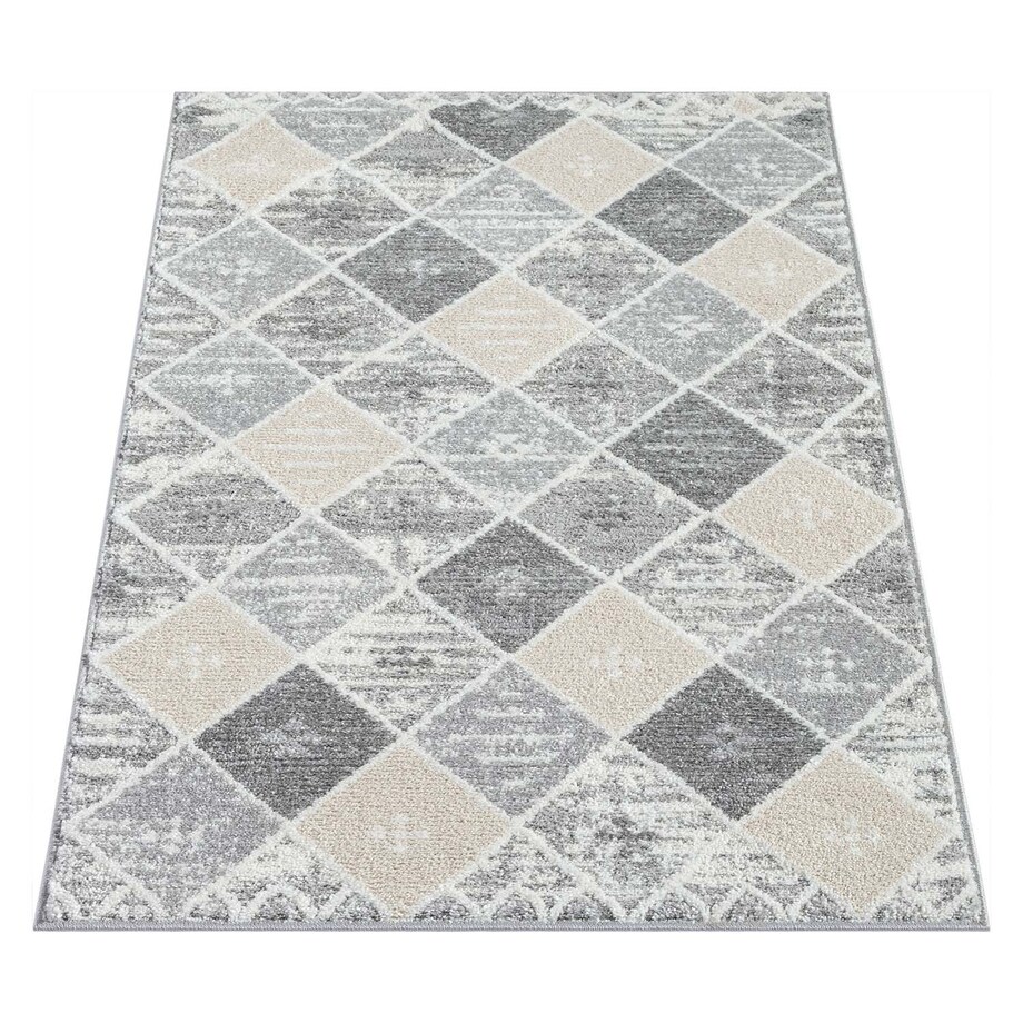 Dywan nowoczesny etniczny high low Flaire 1790 szary-beżowy romby 120x170