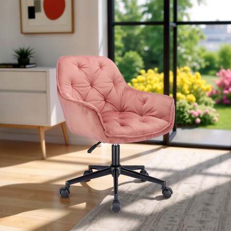 Krzesło welurowe obrotowe LARGO różowe czarne nogi
