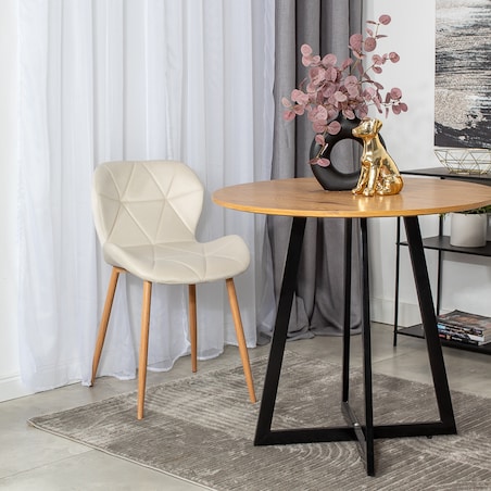 Krzesło tapicerowane welurowe beżowe jasne nogi do salonu