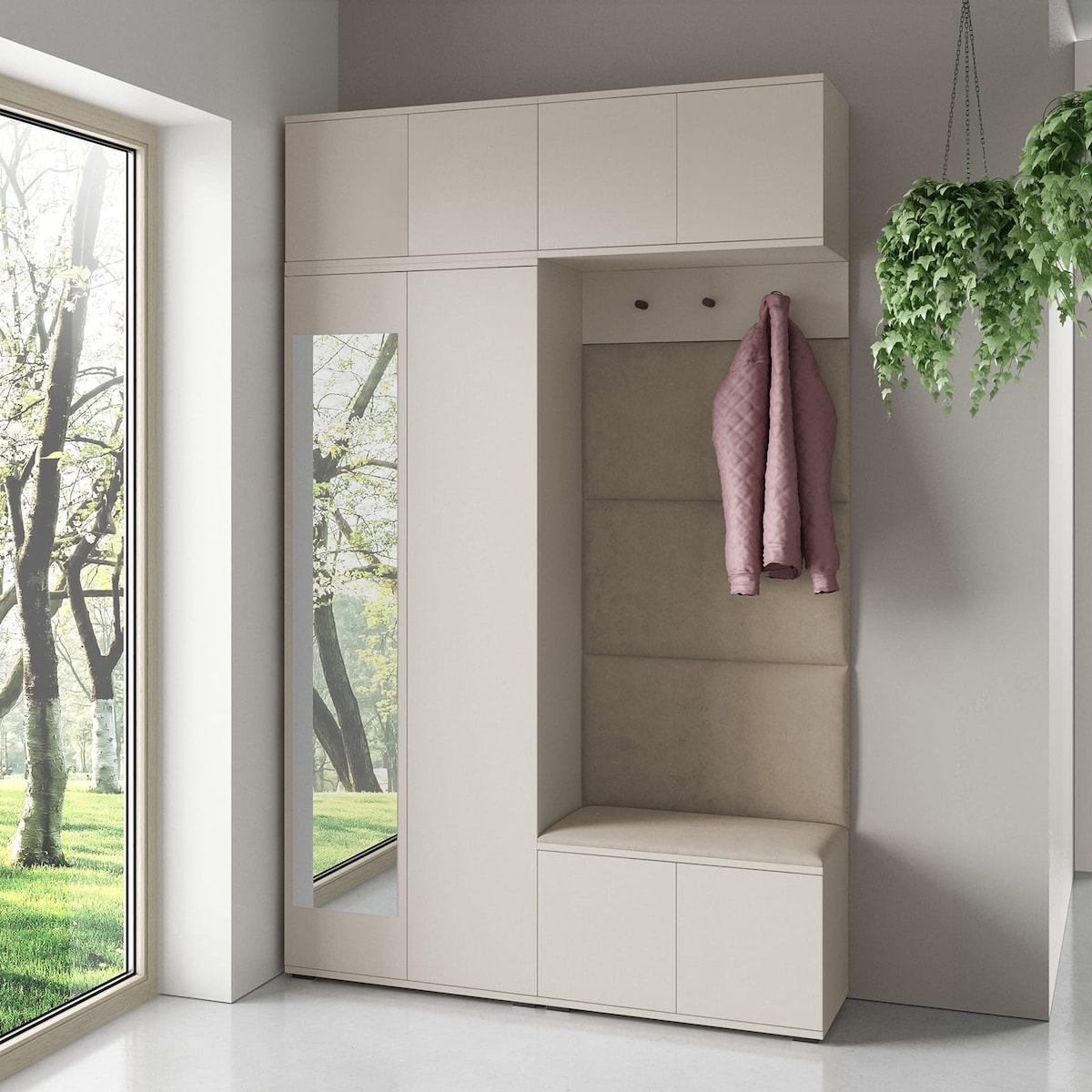 Beżowa garderoba Napoli wersja 1 panele Trinity 03