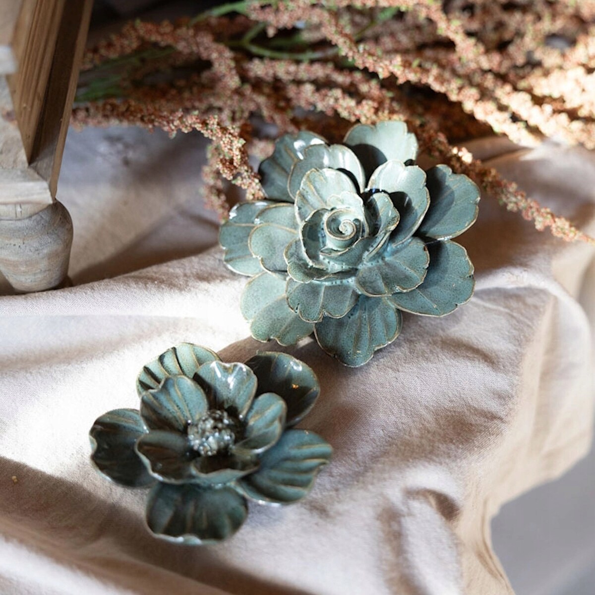 FIGURKA KWIAT CERAMICZNA DEKORACYJNA 12cm KWIATEK BOHO DEKORACJA OZDOBA