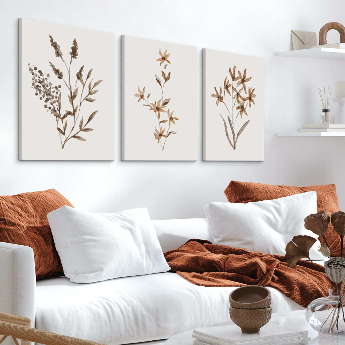 ZESTAW 3X OBRAZ DO SALONU SYPIALNI DELIKATNE MALOWANE KWIATY BOHO 30x40cm