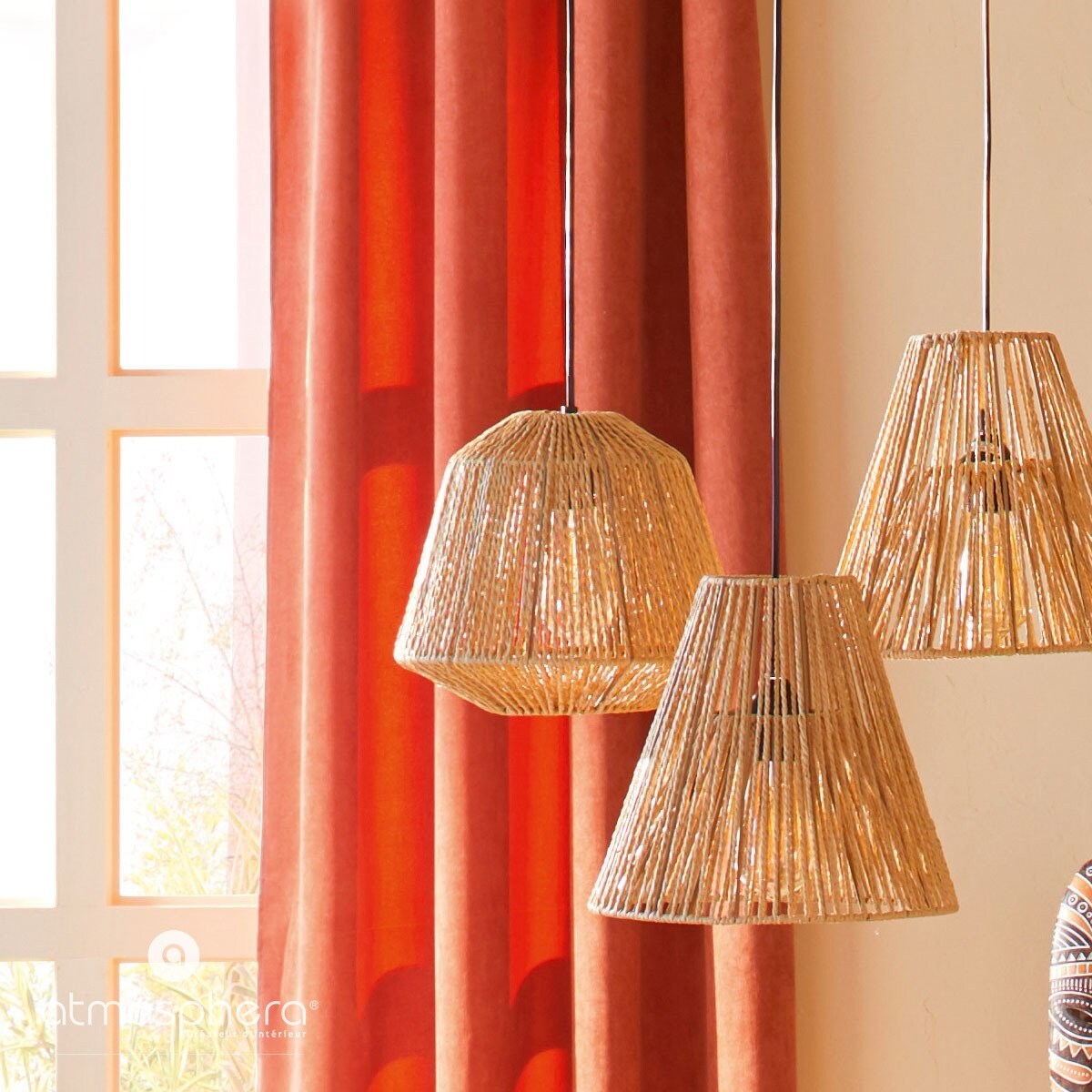 Lampa sufitowa etniczna, atrakcyjne oświetlenie wiszące z kloszem, gwint E27