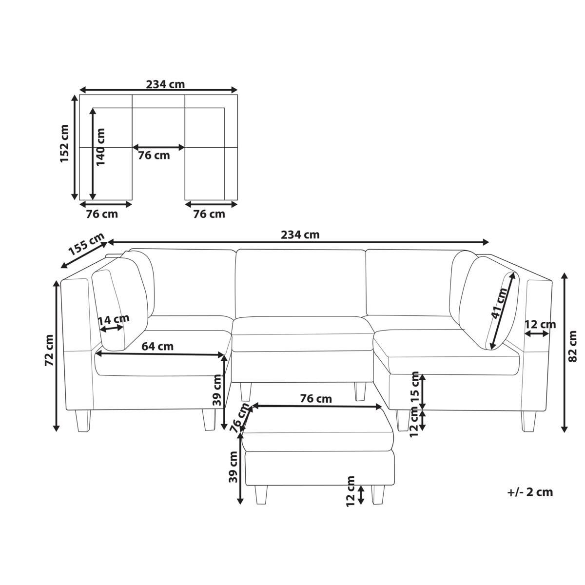 Sofa modułowa 5-osobowa z otomaną ciemnoszara UNSTAD