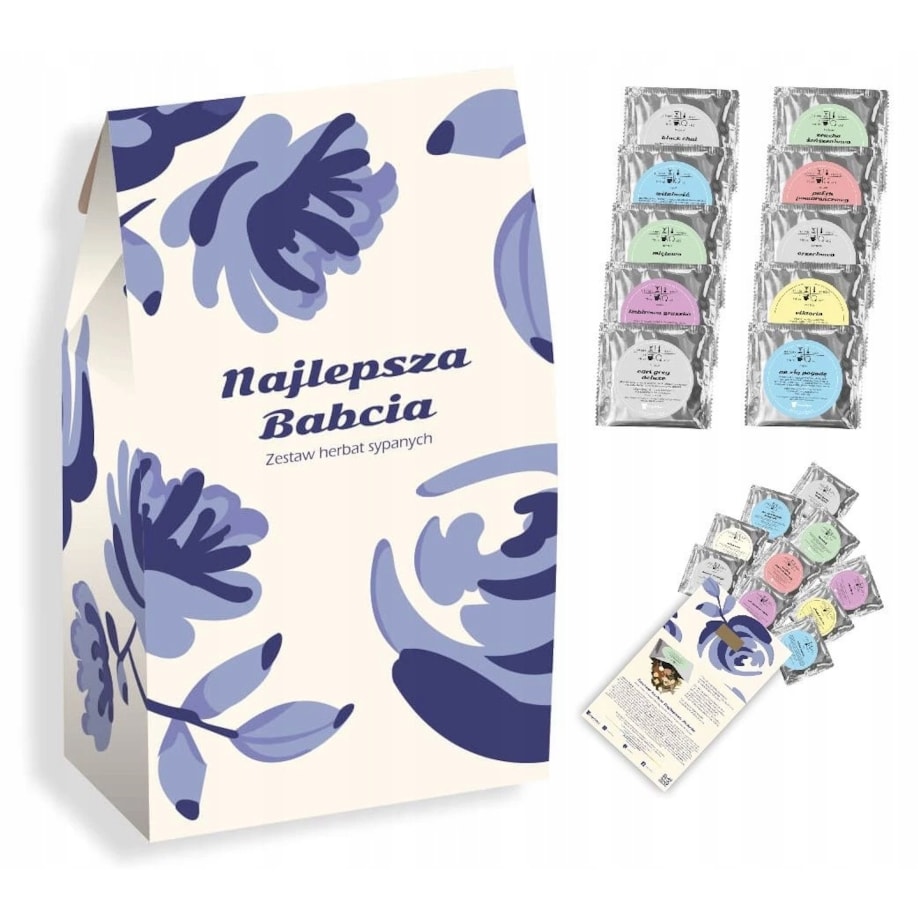 ZESTAW PREZENTOWY UPOMINKOWY BOX PREMIUM NA DZIEŃ BABCI I DZIADKA HERBATY SYPANE W SASZETKACH ZAPARZACZE UPOMINEK PREZENT DLA DZIADKÓW