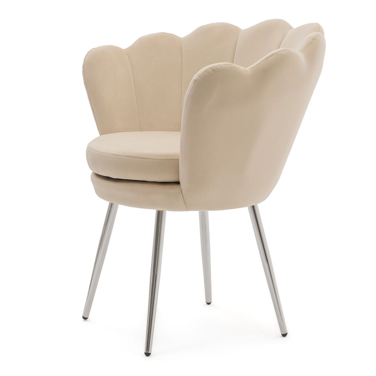 Krzesło tapicerowane Glamour SHELL srebrne nogi Muszla Muszelka beżowa