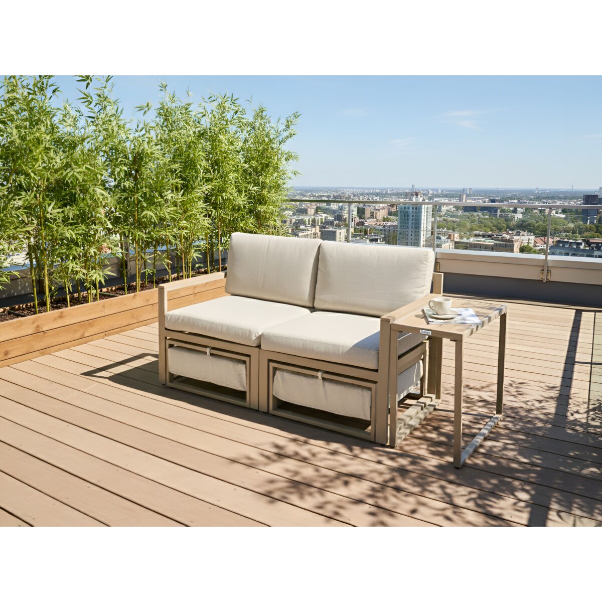 Zestaw ogrodowy ze stolikiem i otomaną dla 2 osób NOCI Modułowy Metal Beżowy