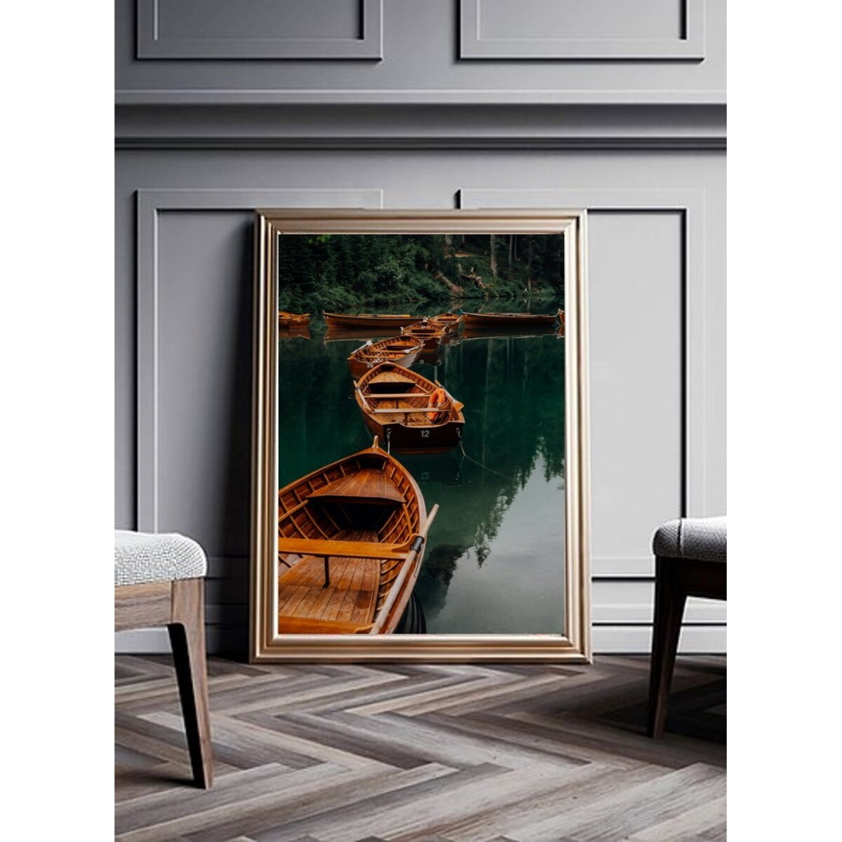 Poster Story, Plakat, Obraz - Drewniane Łodzie na Wodzie, wymiary 70 x 100 cm