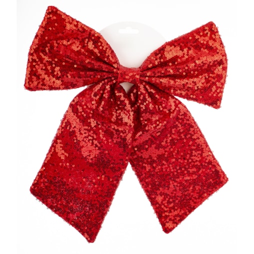 Cekinowa kokarda, czerwona, kpl. 4 sztuk, 36x35x3 cm błyszcząca