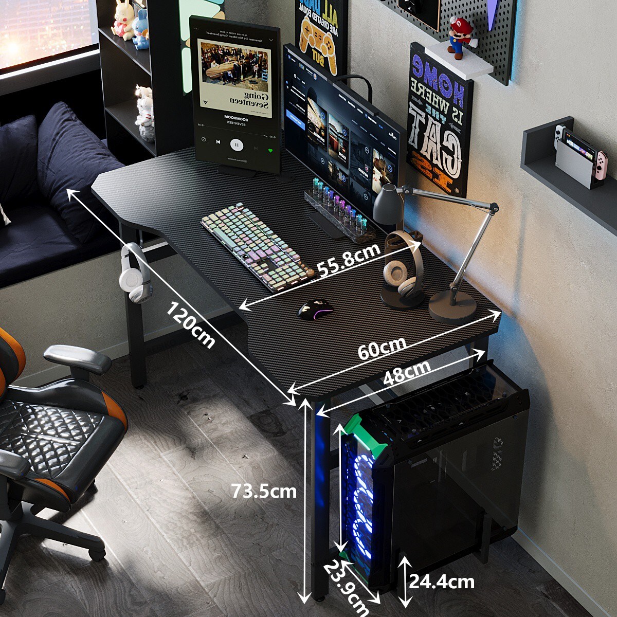 Biurko gamingowe stół dla gracza nowoczesne komputerowe czarne loft 120 cm