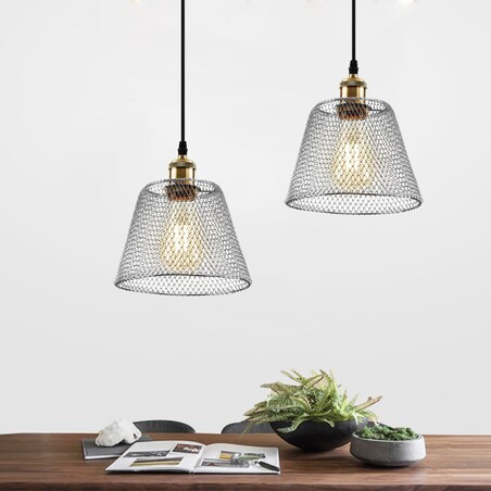 Lampa Sufitowa Wisząca Metalowa Chrom Siatka