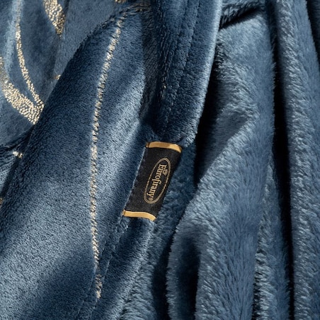 Koc Pled mikrofibra Złote Liście Wzory Roślinne 150 x 200 cm Granatowy miękki