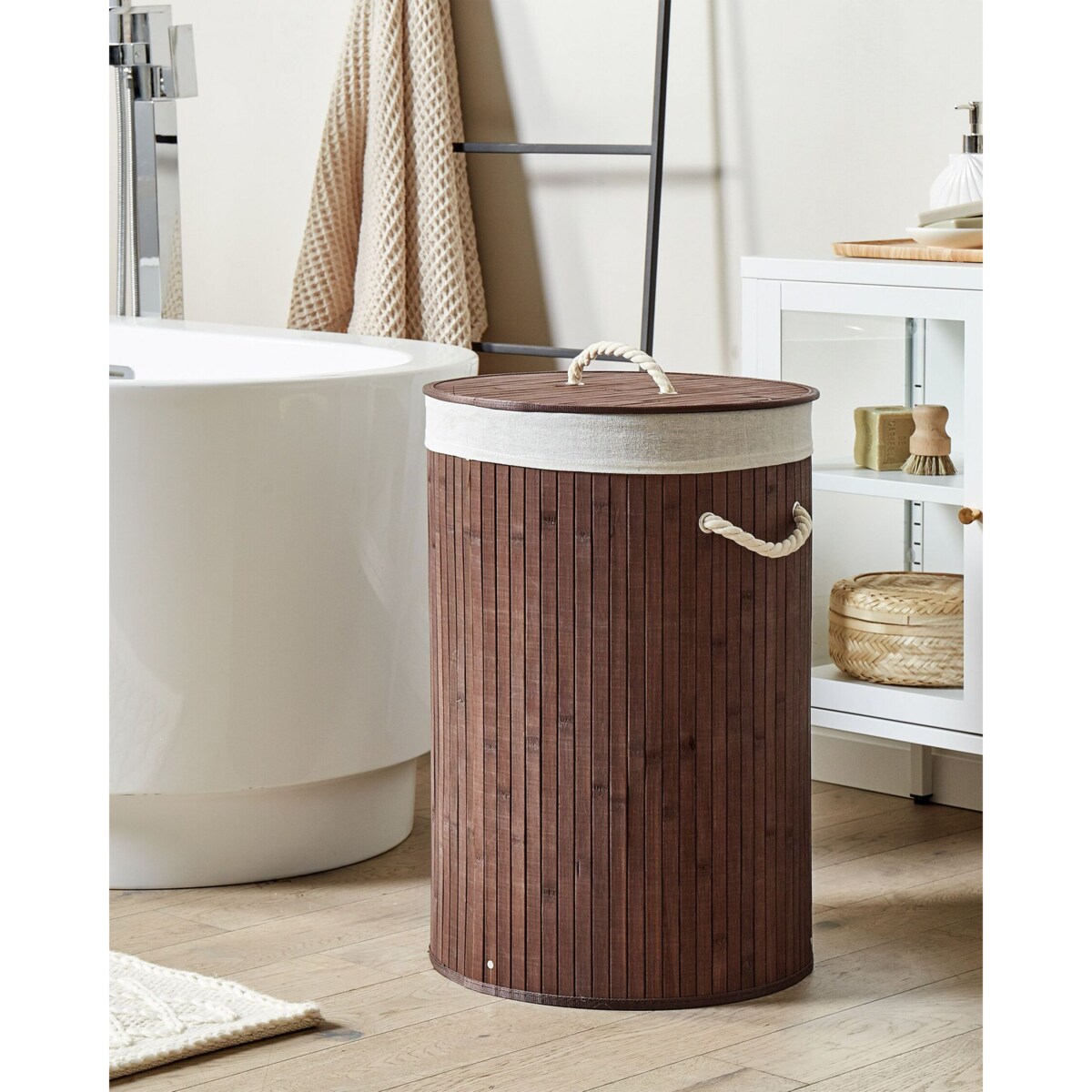 Kosz bambusowy z pokrywą ciemne drewno SANNAR