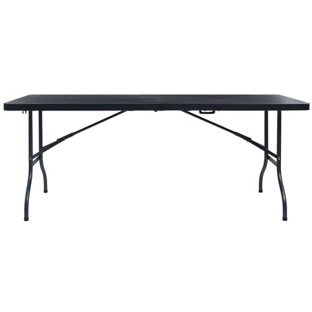 vidaXL Składany stolik, czarny 180x75x72 cm, HDPE, imitacja rattanu