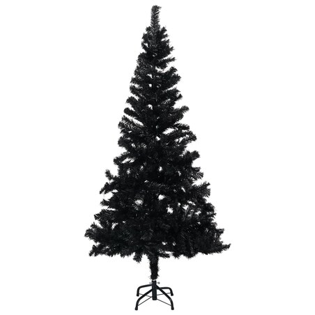 vidaXL Sztuczna choinka z lampkami i bombkami, czarna, 240 cm, PVC