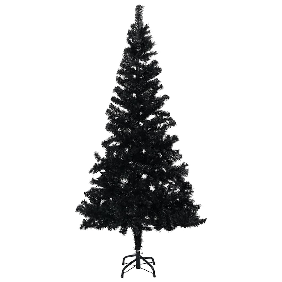 vidaXL Sztuczna choinka z lampkami i bombkami, czarna, 240 cm, PVC