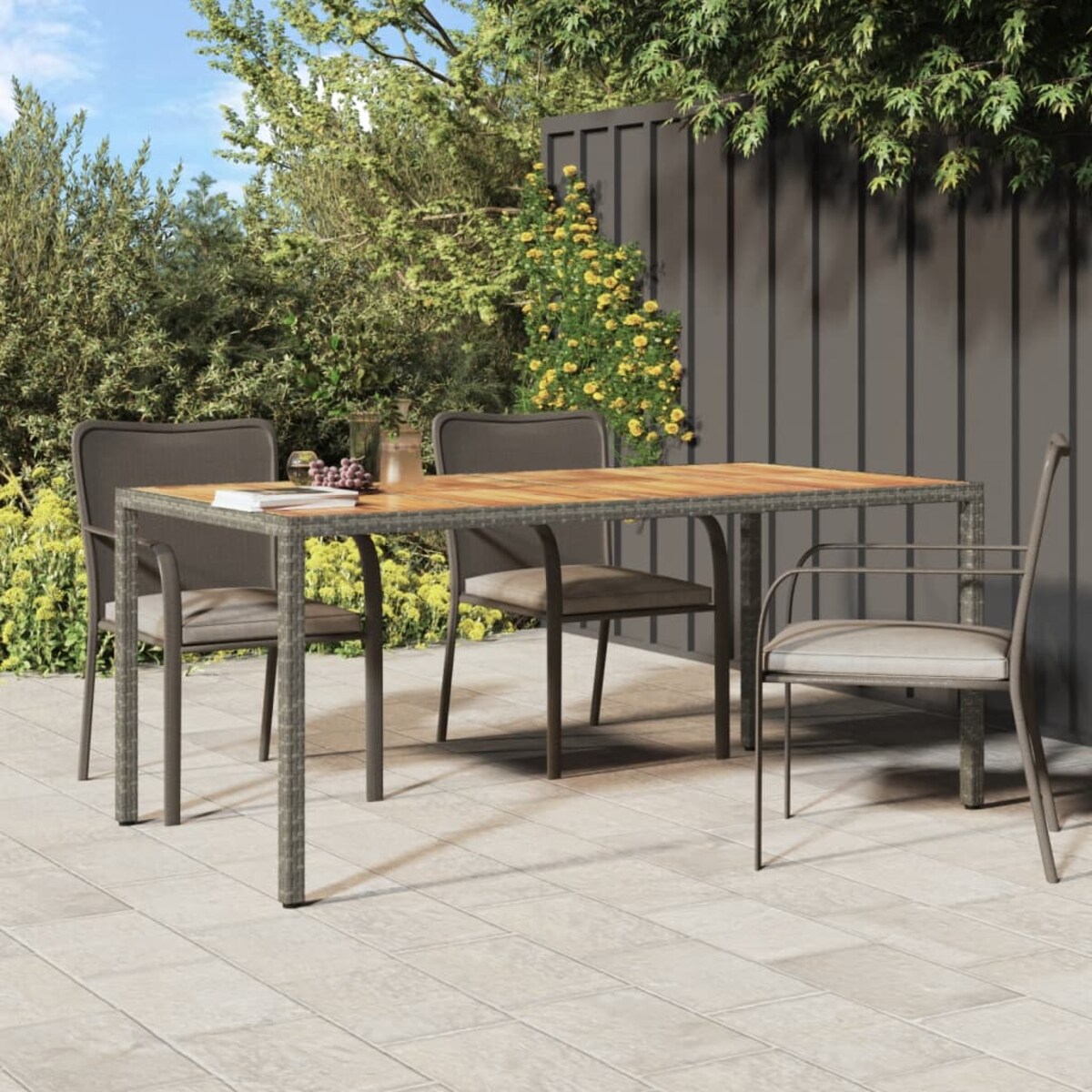 vidaXL Stół ogrodowy, 190x90x75 cm, rattan PE i drewno akacjowe, szary