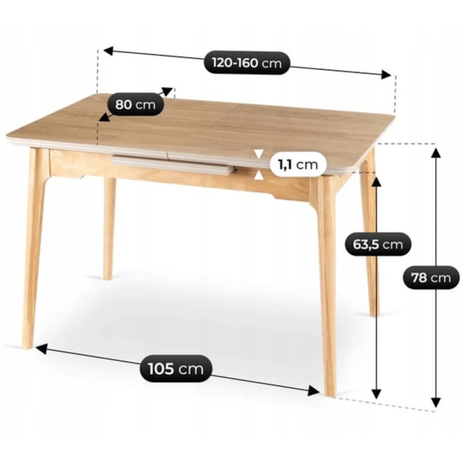 Stół rozkładany ceramiczny do jadalni dąb 120-160 cm SAMER