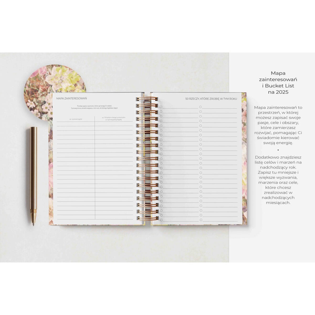 Planner dzienny na spirali 2025 – Vintage Floral