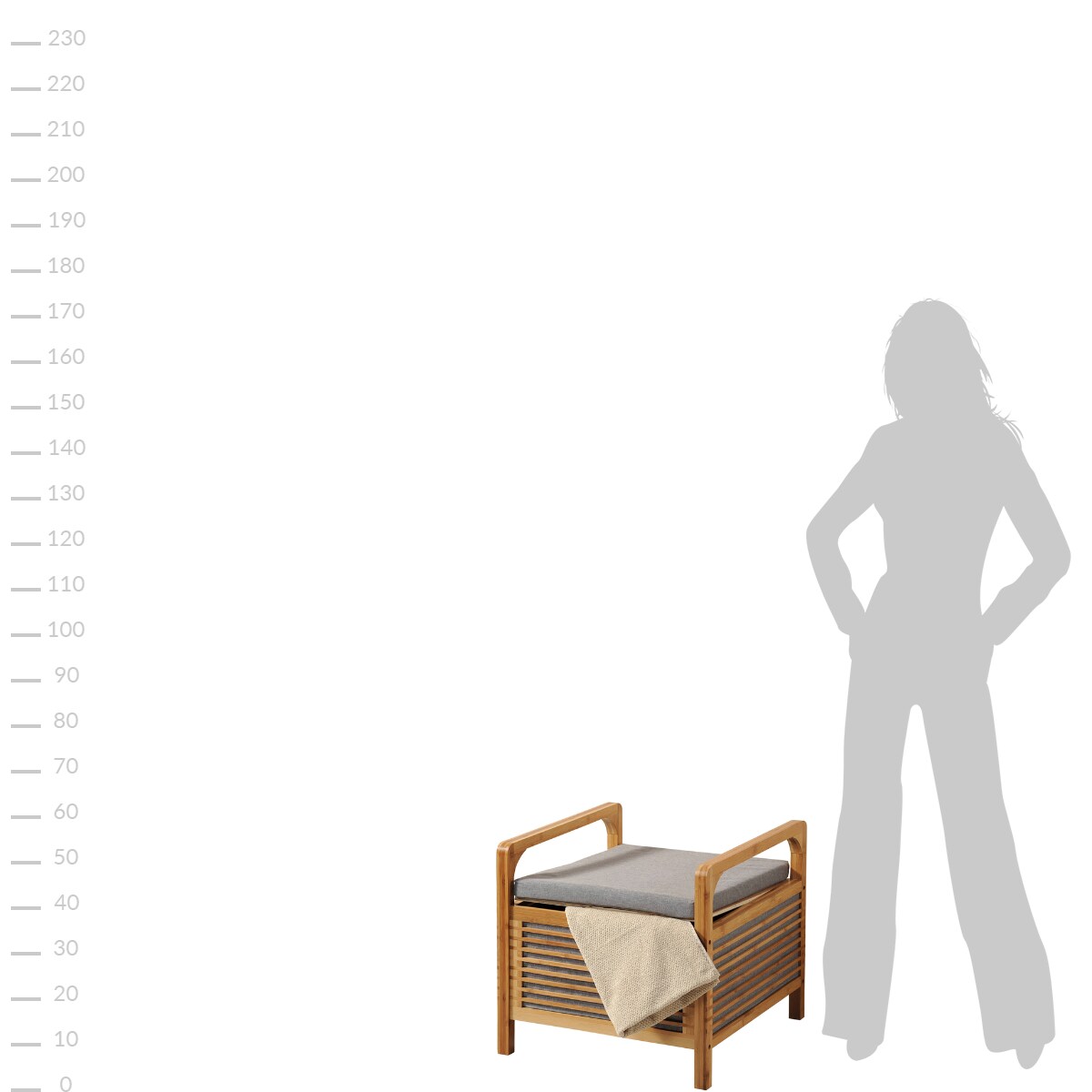 Stołek bambusowy do łazienki z pojemnikiem do przechowywania, 50 x 47 cm, Kesper