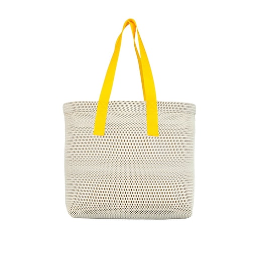 Torba na zakupy beżowa z żółtymi uchwytami 45×33 cm