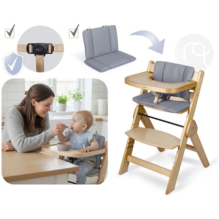 Drewniane krzesełko do karmienia Nukido składane regulowane pasy 702000