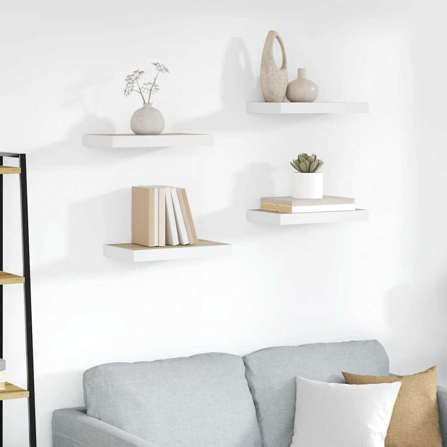 vidaXL Półki ścienne, 4 szt., kolor dębu i biel, 50x23x3,8 cm, MDF