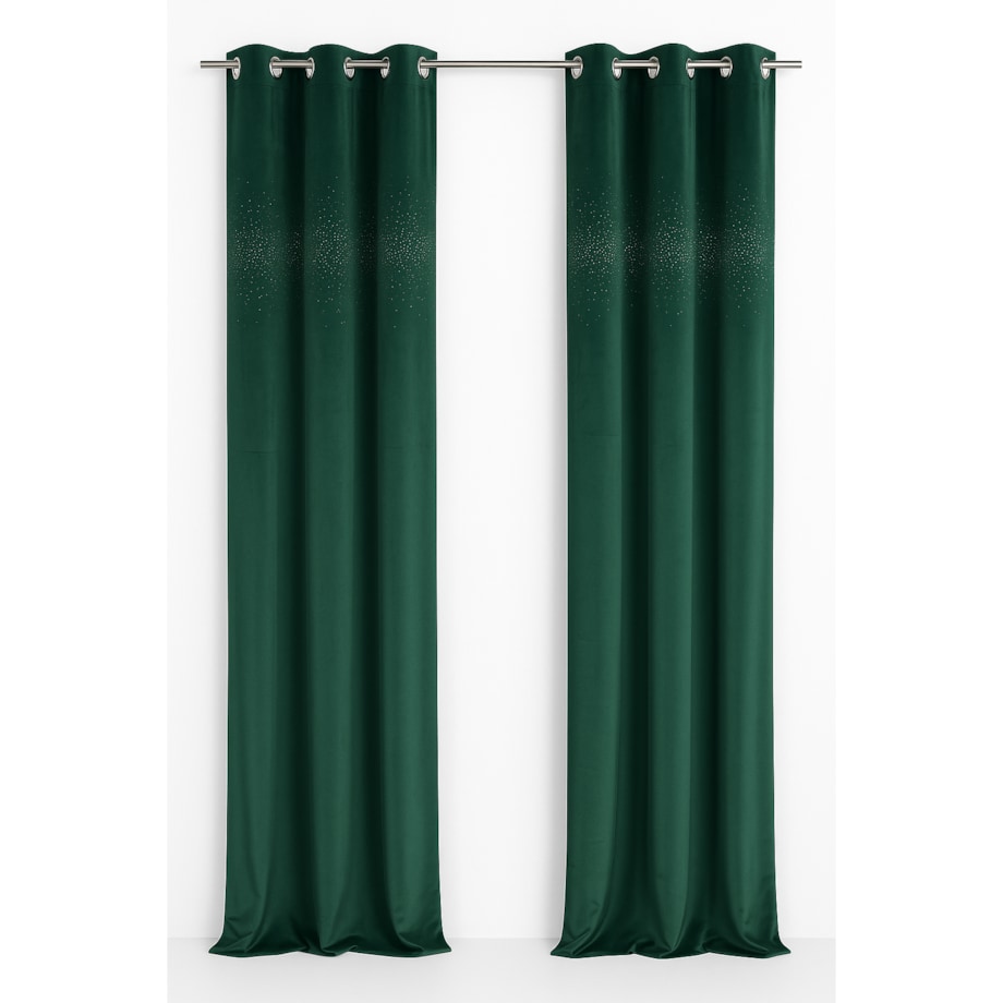 Zasłona welurowa "Alluminium" 140x250 kryształki butelkowa zieleń