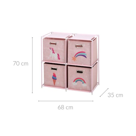 Regał z tekstylnymi pojemnikami do pokoju dziecięcego