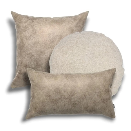 Beżowy zestaw poduszek dekoracyjnych Sawanna i Ronda - efekt skóry