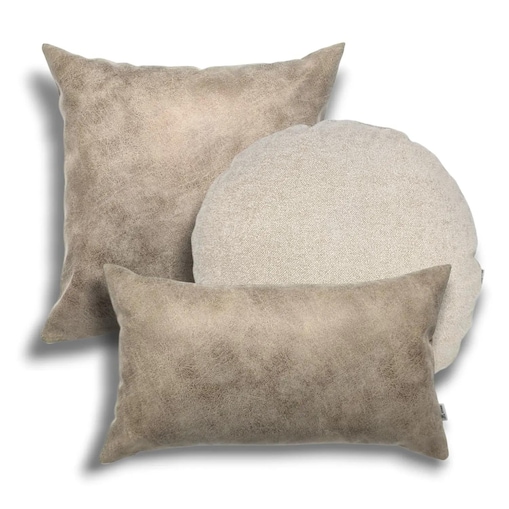 Beżowy zestaw poduszek dekoracyjnych Sawanna i Ronda - efekt skóry