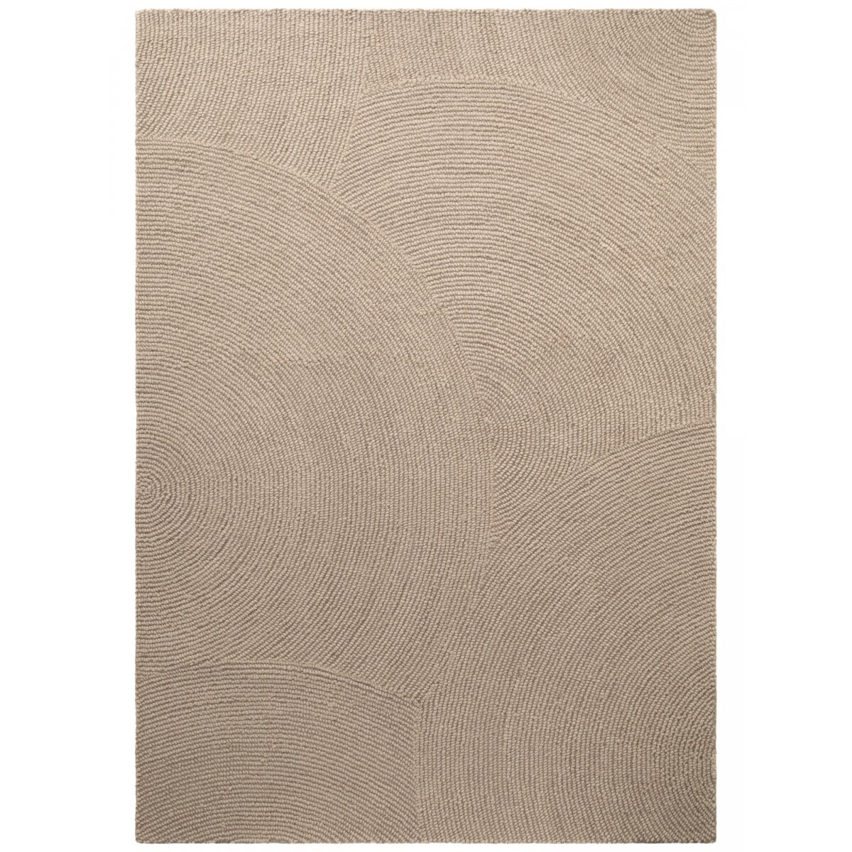 Dywan wełniany do salonu 200x300cm, beżowy wzór w półkola, efekt 3d
