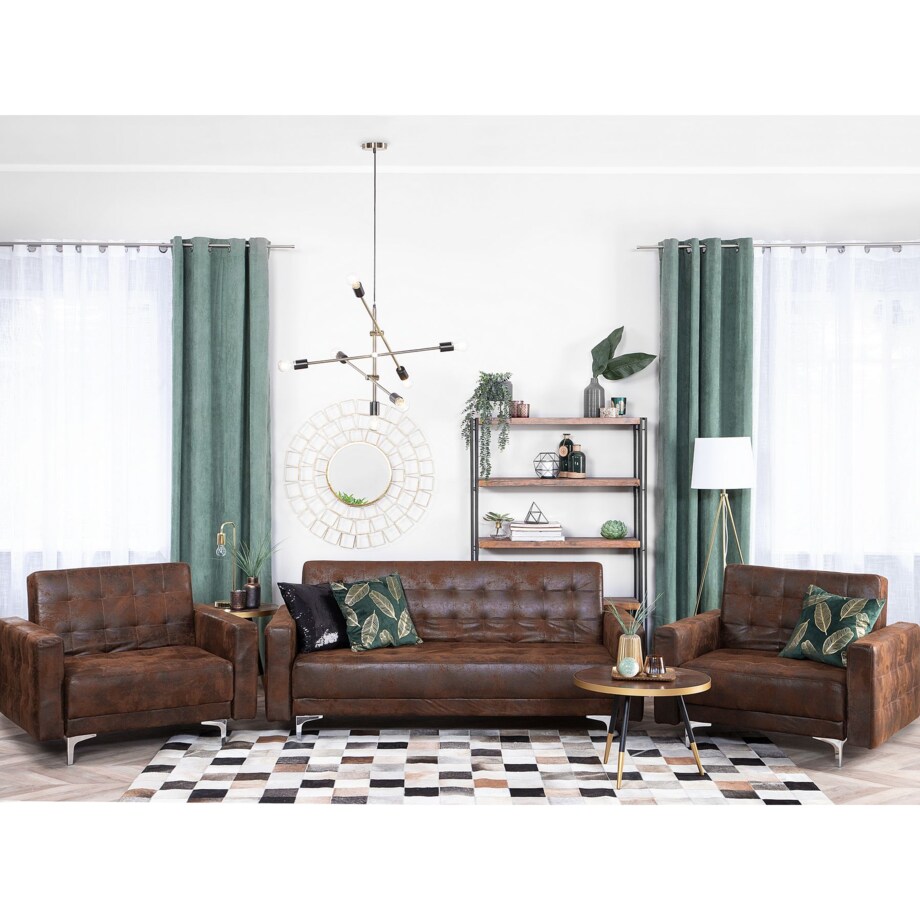 Zestaw wypoczynkowy 5-osobowy ekoskóra brązowy ABERDEEN